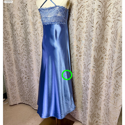 Alcea Rosea Satin Lace Trim Slip Dress Women M Blue Coquette Romantic Feminine