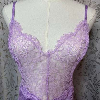 Victoria's Secret Lace Satin Slip Dress Womens M Lavender Coquette Romantic Glam