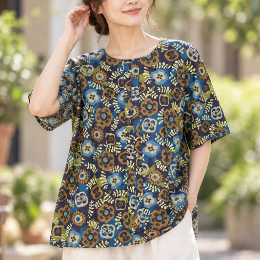 Handmade Retro Floral Blouse Womens XL Cottagecore Bohemian Mori Kei Avant Garde