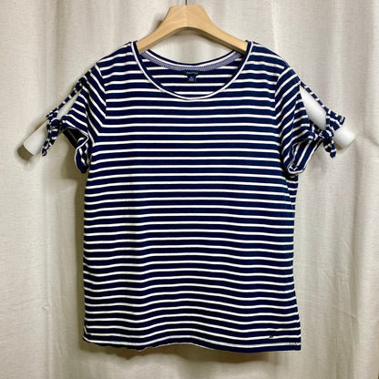 Nautica Blue White Striped Cold Shoulder Tie Tee XL Coastal Sailor Chic Nautical
