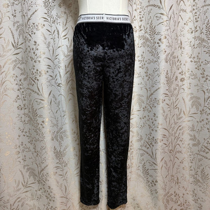 Victoria’s Secret Black Crushed Velvet Logo Leggings Women L Y2K Streetwear Glam