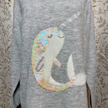 LC Lauren Conrad Sequin Narwhal Knit Tunic Sweater Womens L Whimsical Ocean Cozy