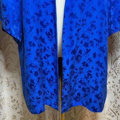 CASSIS Vintage Silk Jacquard Kimono Cardigan Women 14 Blue Boho Romantic Luxe