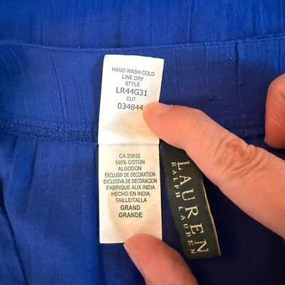 Lauren Ralph Lauren Blue Cotton Mini Dress L Shoulder Tie Coastal Beach Summer