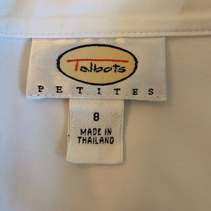 Talbots Petites White Button Down Shirt 8P Office Siren Academia Y2K Distressed