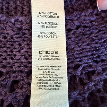 Chico's Open Knit Batwing Poncho Sweater Women L/XL Purple Whimsigoth Festival