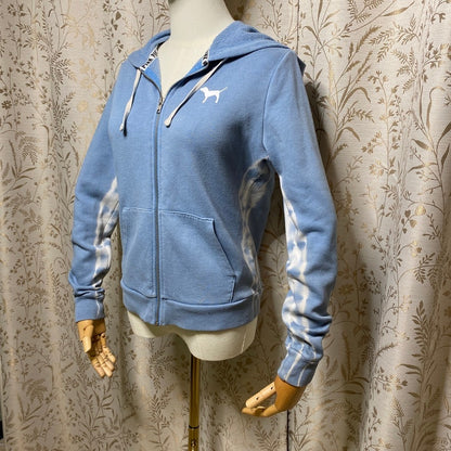 PINK Zip Up Hoodie XS Pastel Blue Tie Dye Stripe Y2K Streetwear Soft Girl Comfy