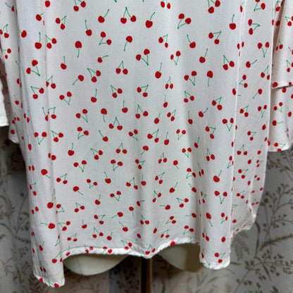 POPSUGAR Cherry Print Flutter Sleeve Blouse Women L Colettecore Retro Pinup