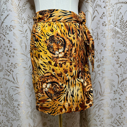 Handmade Tiger Print Wrap Mini Skirt OS Summer Beach Indie Y2K Safari Festival