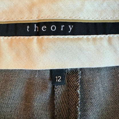 Theory Max C Impet Twill Wool Pants Women 12 Long Stretch Academia Office AS-IS