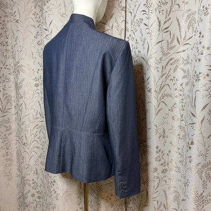 Nine West Tailored Denim-Look Blazer Women 12 Office Siren Minimalist Corpcore