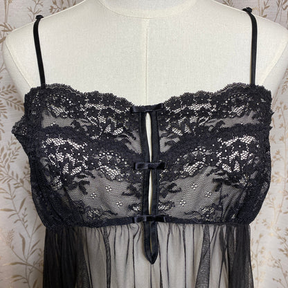 Victoria's Secret Black Sheer Lace Mesh Babydoll Slip Dress Large Romantic Vampy