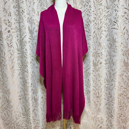 Magenta Pink Knit Fringe Wrap Shawl Women OS Boho Cozy Romantic Travel Comfort