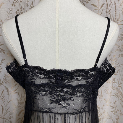 Victoria's Secret Black Sheer Lace Mesh Babydoll Slip Dress Large Romantic Vampy