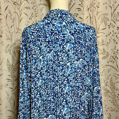 Well Worn Floral Shirt Dress Womens XL Blue Long Sleeve Boho Coastal Grandmother