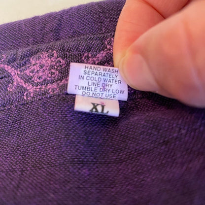 VTG 90s/Y2K Purple Cheongsam Embroidered Cotton Tunic XL Mandarin Floral Asian