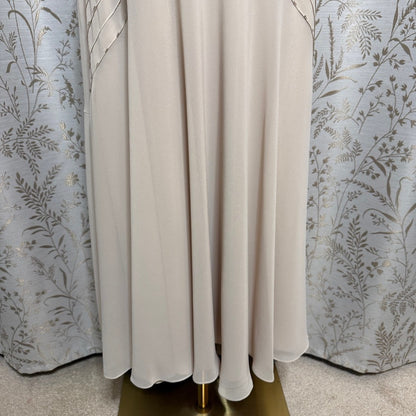 Liz Claiborne Beige Ruffle V-Neck Midi Dress Womens 16 Beaded Wedding Romantic