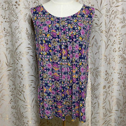 Croft & Barrow Geometric Floral Tank Top L Art School Boho Eclectic Cottagecore