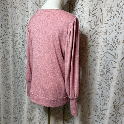 LC Lauren Conrad Heather Red Balloon Sleeve Knit Pullover Women L Soft Girl Cozy