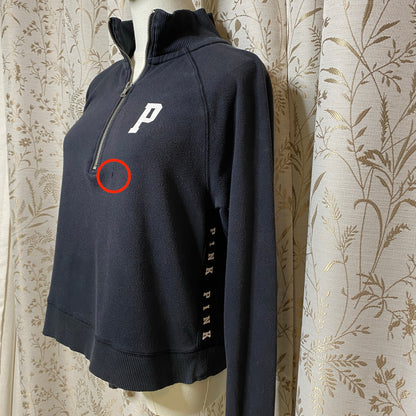 PINK Black Quarter-Zip Pullover XS Y2K Activewear Grunge Streetwear Distressed