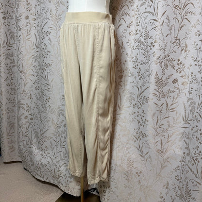 SONOMA Lyocell Linen Pants Womens L Cream Pull On Stretch Waist Neutral Coastal