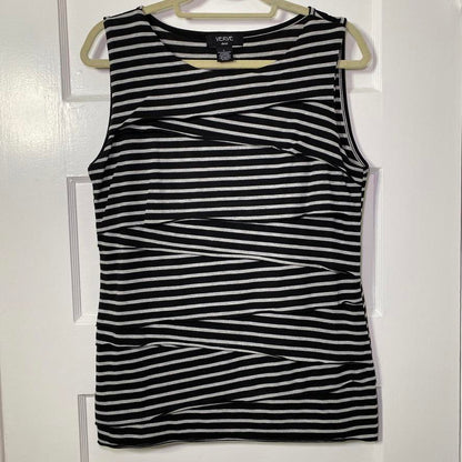 Verve Ami Gray & Black Striped Sleeveless Top Large Womens Minimalist Mod Goth