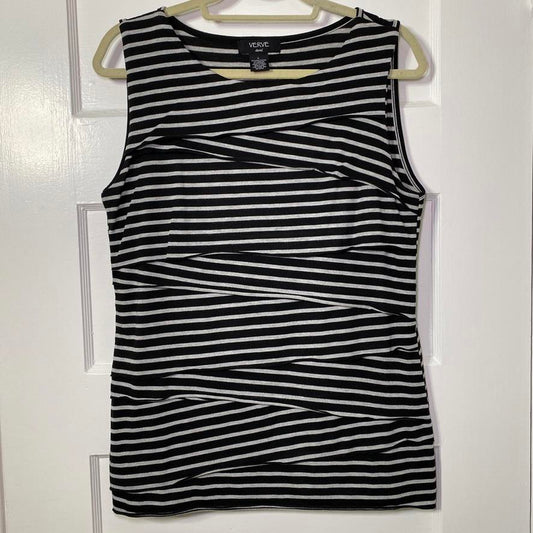 Verve Ami Gray & Black Striped Sleeveless Top Large Womens Minimalist Mod Goth