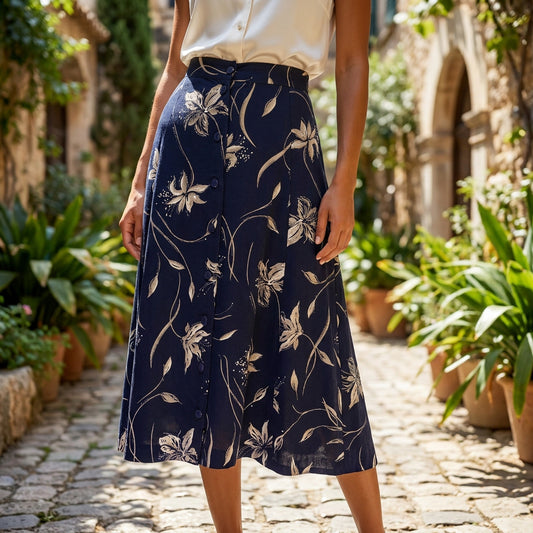 VTG Sag Harbor Petite Floral Button Down Midi Skirt Large Cottagecore Granny 90s