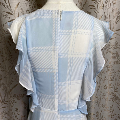 Belle + Sky Pastel Blue Plaid Ruffle Midi Dress XS Cottagecore Coquette Dollette