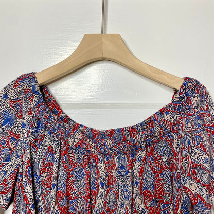 Forever 21 Paisley Crop Top Small Red Blue Off Shoulder Boho Festival Indie