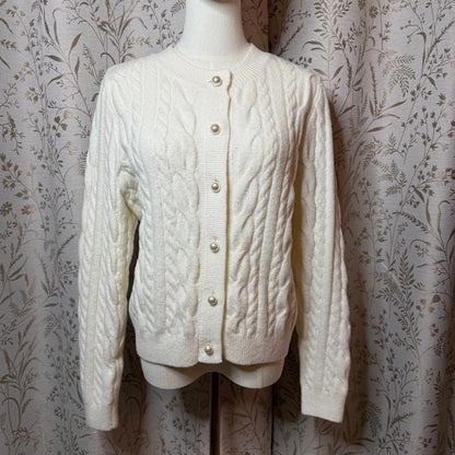 H&M Cable Knit Pearl Button Cardigan Sweater Womens S White Academia Coquette