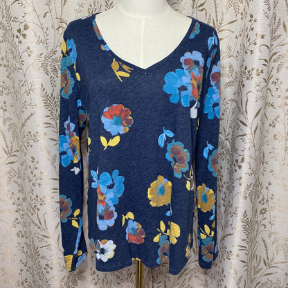 Sonoma Long Sleeve Tee Large Blue Floral Dark Cottagecore Naturecore Grandmacore