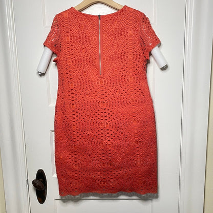 Chicos Geometric Medallion Lace Sheath Dress Petite 0.5 XS Coral Boho Chic Retro