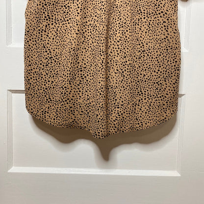 SHEIN Dalmation Print Flutter Blouse Tan Black Medium Keyhole Tie Office Siren