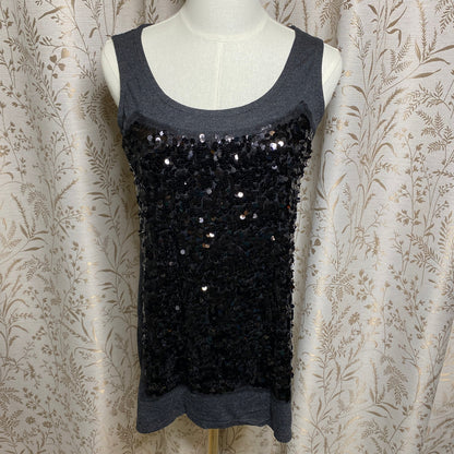 Alfani Black Sequin Front Tank Small Gray Holiday Night Out Indie Sleaze Grunge
