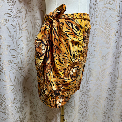 Handmade Tiger Print Wrap Mini Skirt OS Summer Beach Indie Y2K Safari Festival