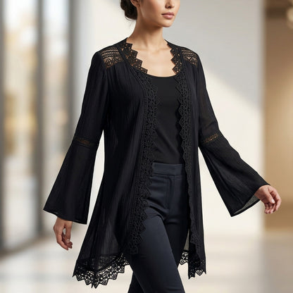 Moral Fiber Black Crochet Lace Open Front Cardigan NWT M Whimsigoth Boho Witchy
