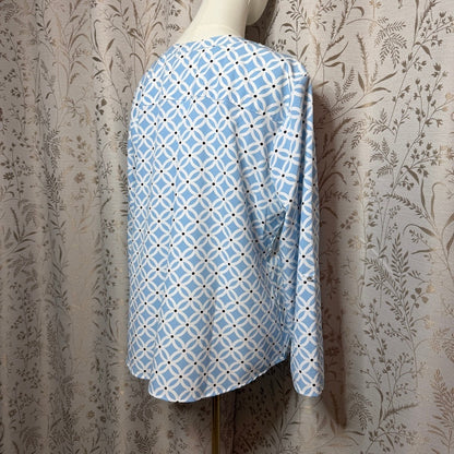 Notations Geometric Top Women XL Blue White Convertable Sleeve Office Corpcore