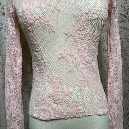Free People Intimately Pink Lace Mock Neck Top XXS Balletcore Coquette Fairycore