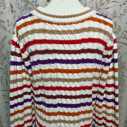 St Johns Bay Striped Cable Knit Puff Sleeve Sweater Women 2X Academia Retro Cozy
