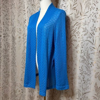 Blair Vintage Blue Pointelle Knit Cardigan Women XL Coastal Grandma Retro Office