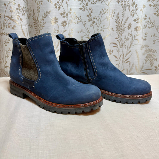 Josef Seibel Blue Nubuck Leather Wool Chelsea Boots Womens 42 Zip Comfort Chunky