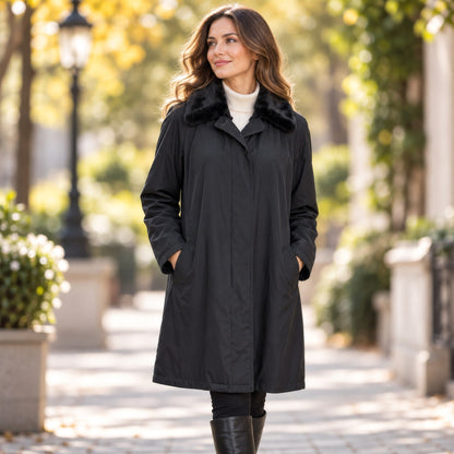 W for London Fog Gena Fur Collar 3 -in-1 Trench Coat Women L Winter Minimalist