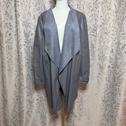 Marc New York Faux Leather Suede Drape Front Jacket Women XL Gray Moto Edgy Chic