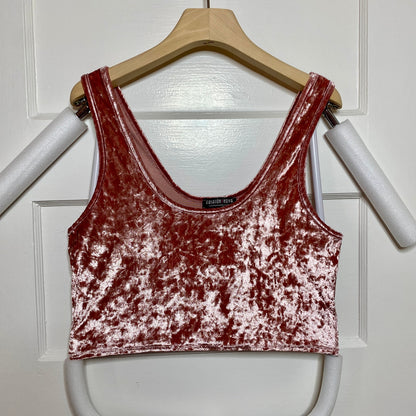 Fashion Nova Womens Pink Crushed Velvet Crop Top Tank XL Y2K Festival Rave Party