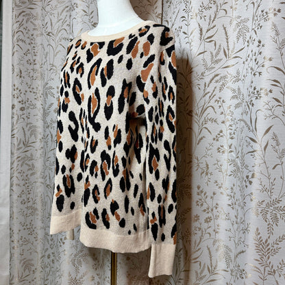 A New Day Bold Leopard Print Sweater Women XL Cozy Casual Office Chic Neutrals
