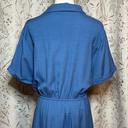 Grace Karin Tie Front Shirt Dress Women XL Blue Linen Blend Coastal Minimalist
