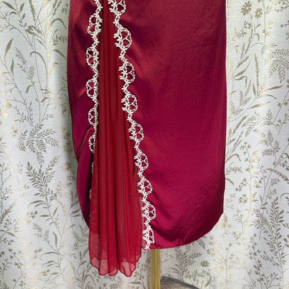 Satin Mesh Lace Slip Dress Women M Burgundy Y2K Romantic Coquette Glam Boudoir