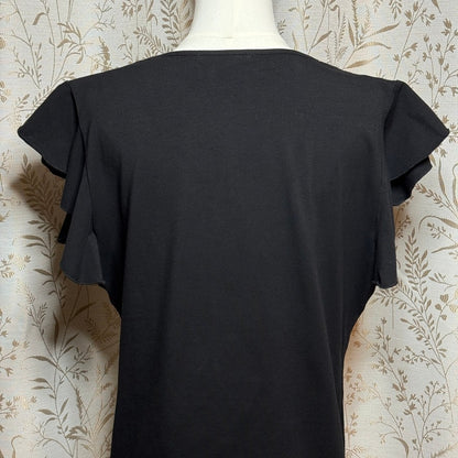 Belle Poque Flutter Sleeve V-Neck Top Women 2XL Black Academia Rockabilly Retro