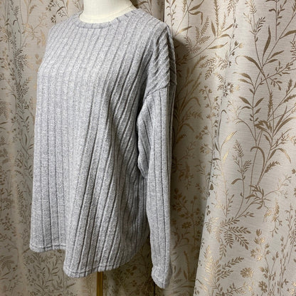 Heather Gray Ribbed Knit Long Sleeve Top Small Scandi Lagenlook Minimalist Cozy